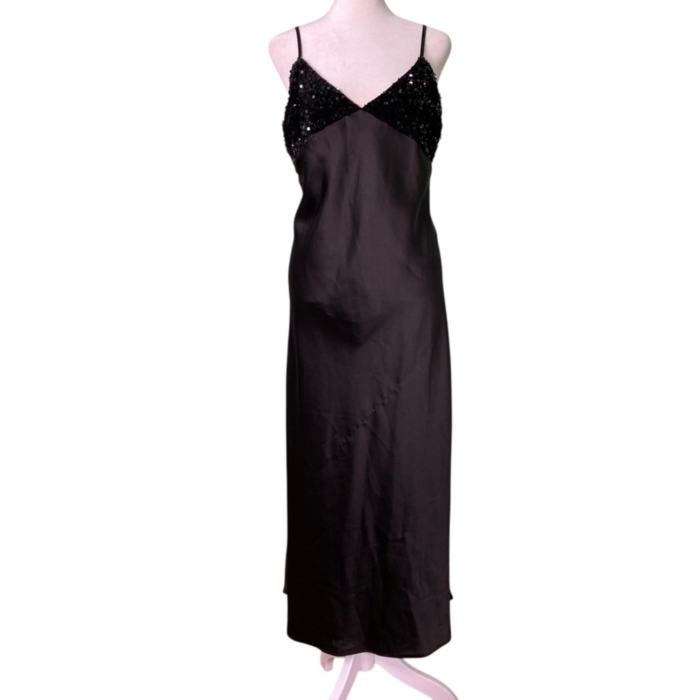 Forever‎ 21 Black Maxi Babydoll Slip Dress Sequins Spaghetti Straps (SizeL/XL)